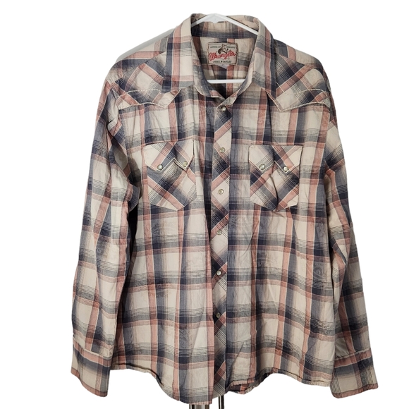 Wrangler Vintage Brush Popper Western Plaid Pearl Snap Shirt Mens Medium/Large - Picture 1 of 7